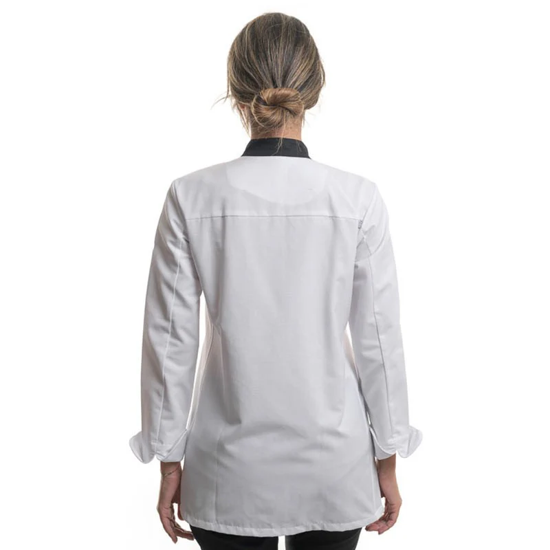 Veste de Cuisine Femme Manches Longues EXPRESSION Blanc/Noir - ROBUR - Image 4