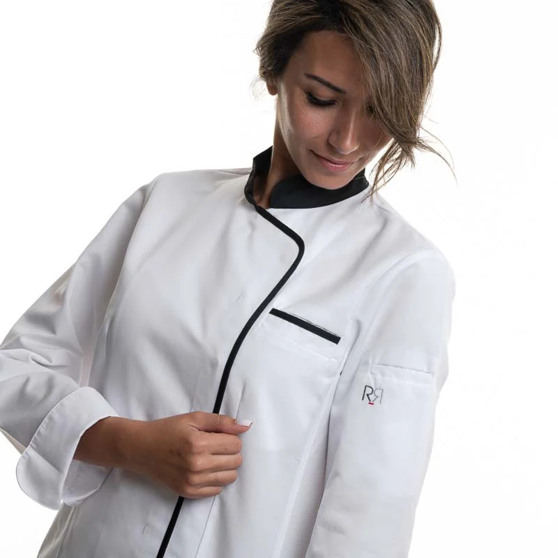 Veste de Cuisine Femme Manches Longues EXPRESSION Blanc/Noir - ROBUR - Image 5