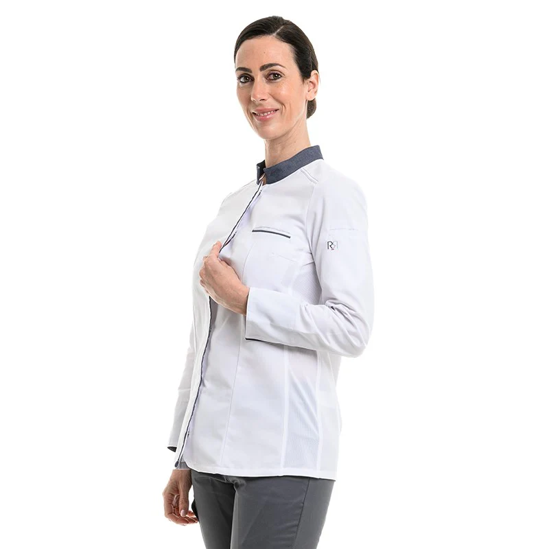 Veste de Cuisine Femme Manches Longues Blanc Denim Elbax - ROBUR - Image 2