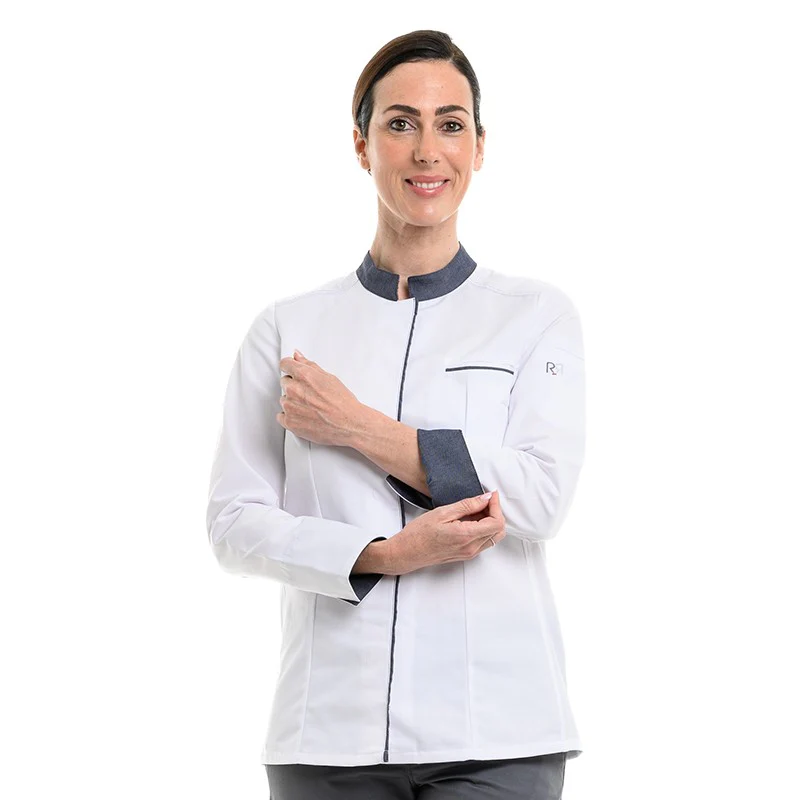 Veste de Cuisine Femme Manches Longues Blanc Denim Elbax - ROBUR - Image 4