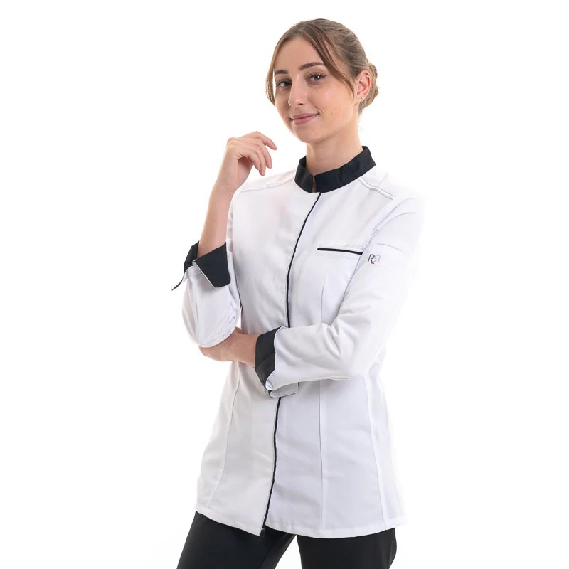 Veste de Cuisine Manches Longues Femme Elbax Blanche et Noire - ROBUR - Image 4