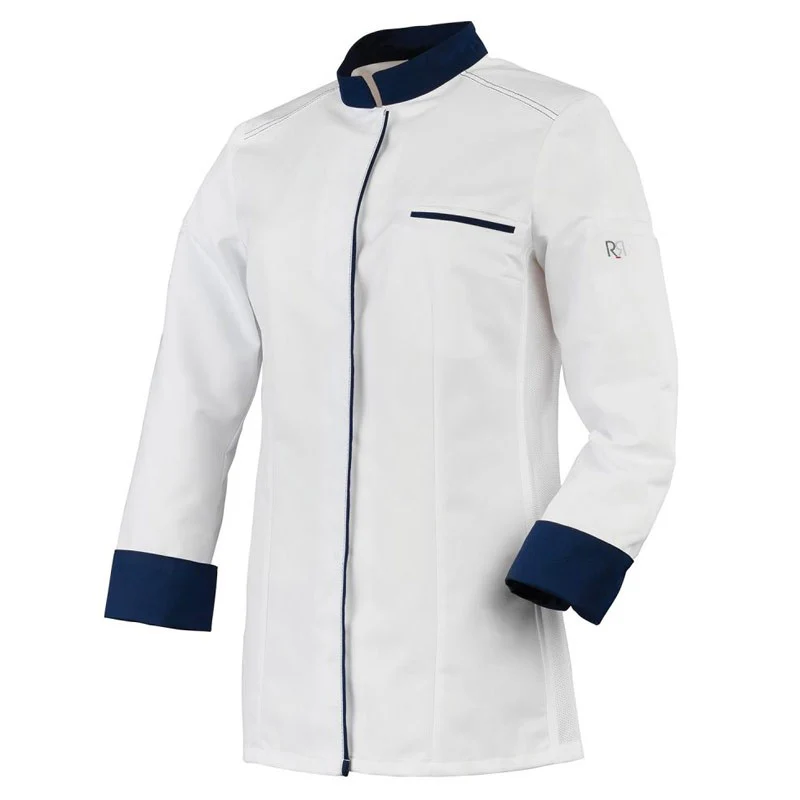 Veste de Cuisine Femme Manches Longues ELBAX Blanc/Marine - ROBUR