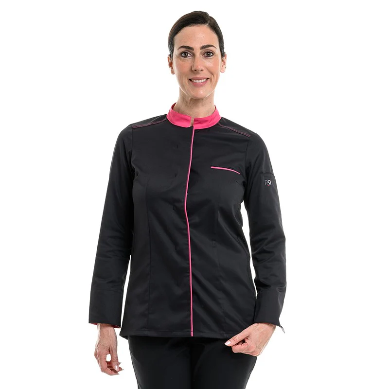 Veste de Cuisine Manches Longues Femme Elbax Noir/Fuschia - ROBUR