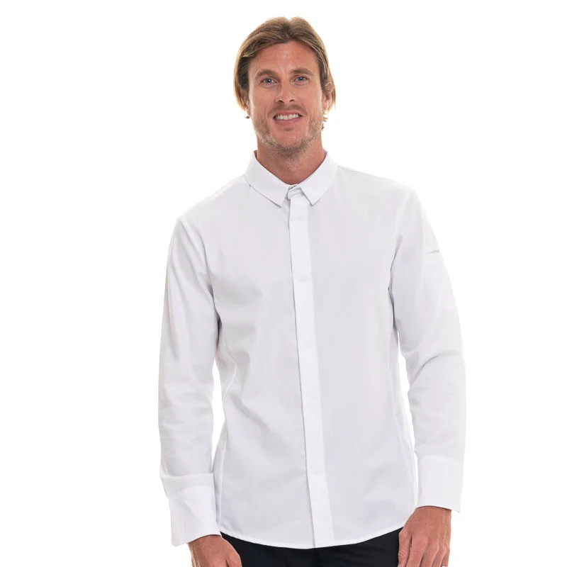 Veste de Cuisine Homme Style Chemise Manches Longues FIGARI Blanc - ROBUR - Image 2