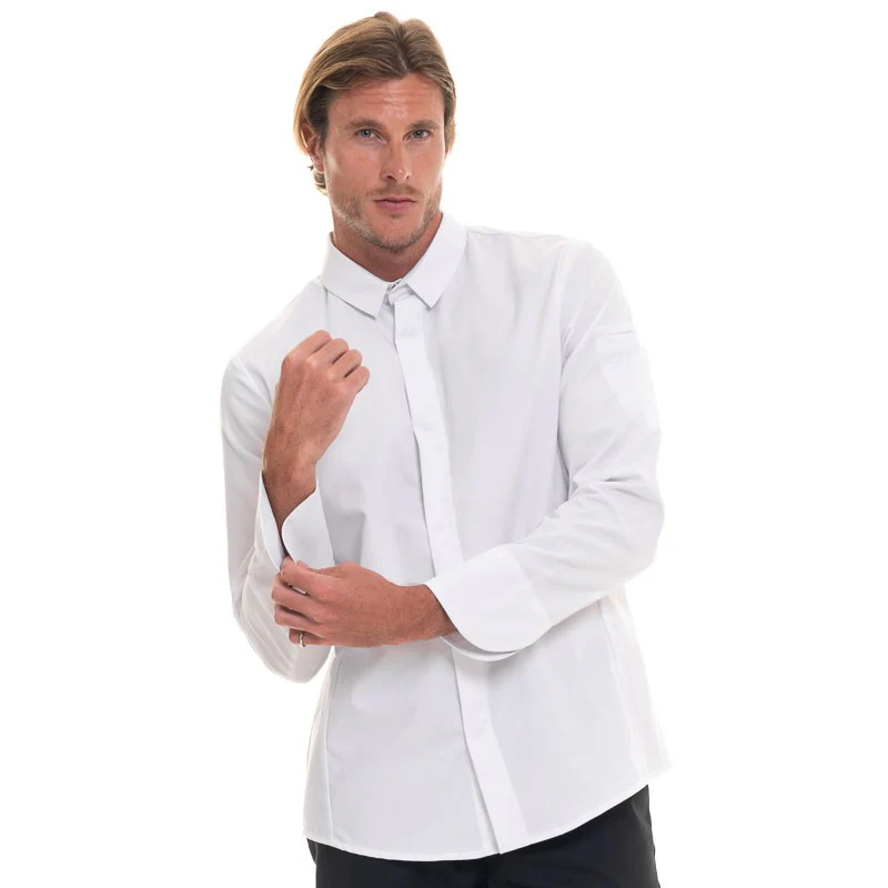Veste de Cuisine Homme Style Chemise Manches Longues FIGARI Blanc - ROBUR - Image 4