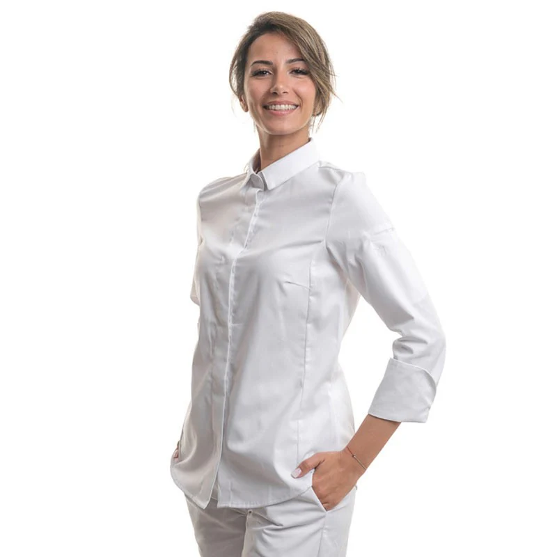 Veste de Cuisine Femme Manches Longues Blanc Flores - ROBUR - Image 3