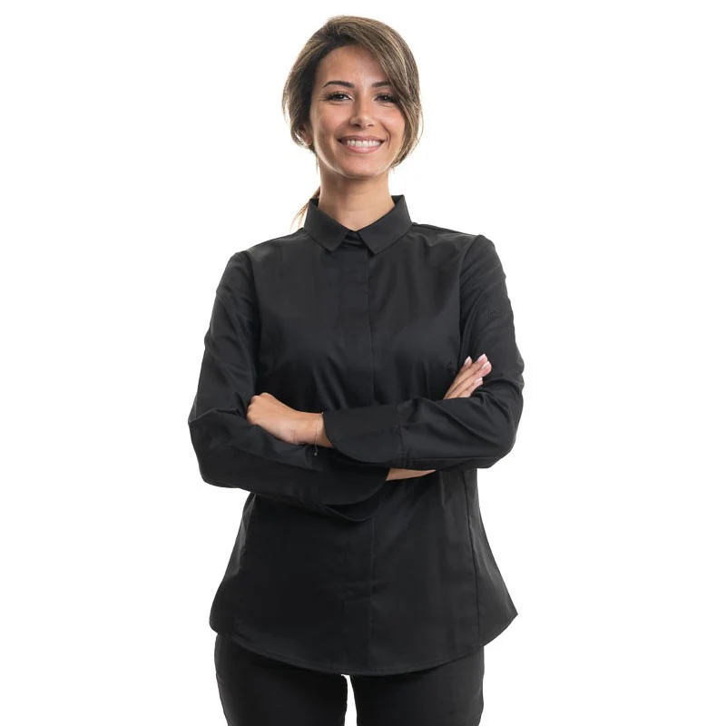 Veste de Cuisine Femme Manches Longues Noir Flores - ROBUR - Image 2