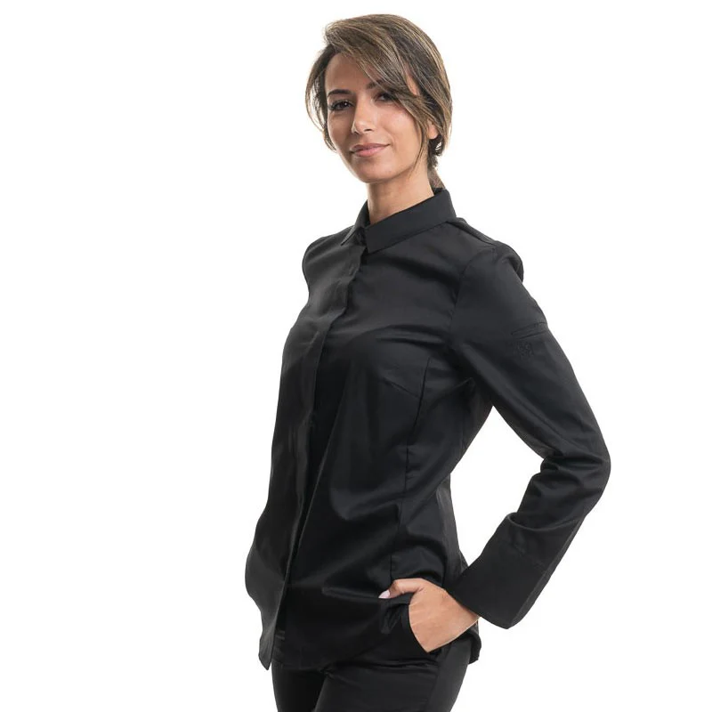 Veste de Cuisine Femme Manches Longues Noir Flores - ROBUR - Image 3