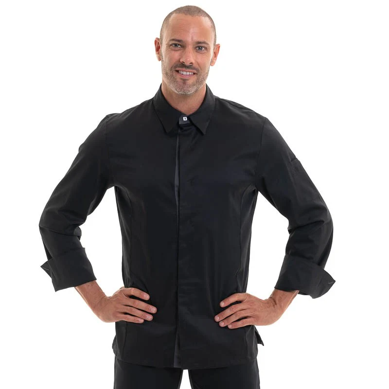 Veste de Cuisine Unisexe Col Chemise Temi Noire - ROBUR