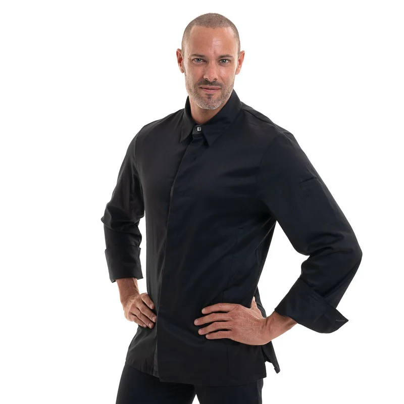 Veste de Cuisine Unisexe Col Chemise Temi Noire - ROBUR - Image 2