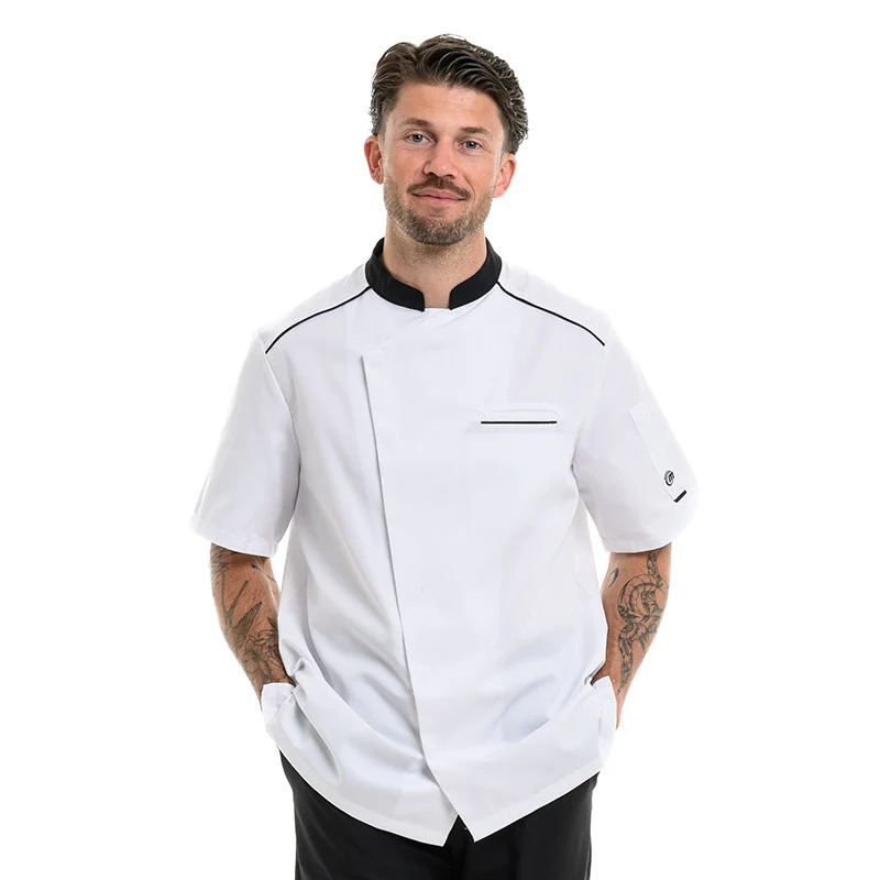 Veste de Cuisine Homme Manches Courtes Respirante Néospirit Blanche Liseré Noir  - MOLINEL - Image 12