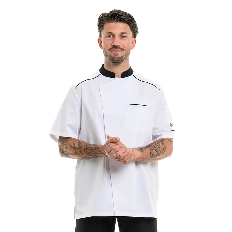 Veste de Cuisine Homme Manches Courtes Respirante Néospirit Blanche Liseré Noir  - MOLINEL - Image 13