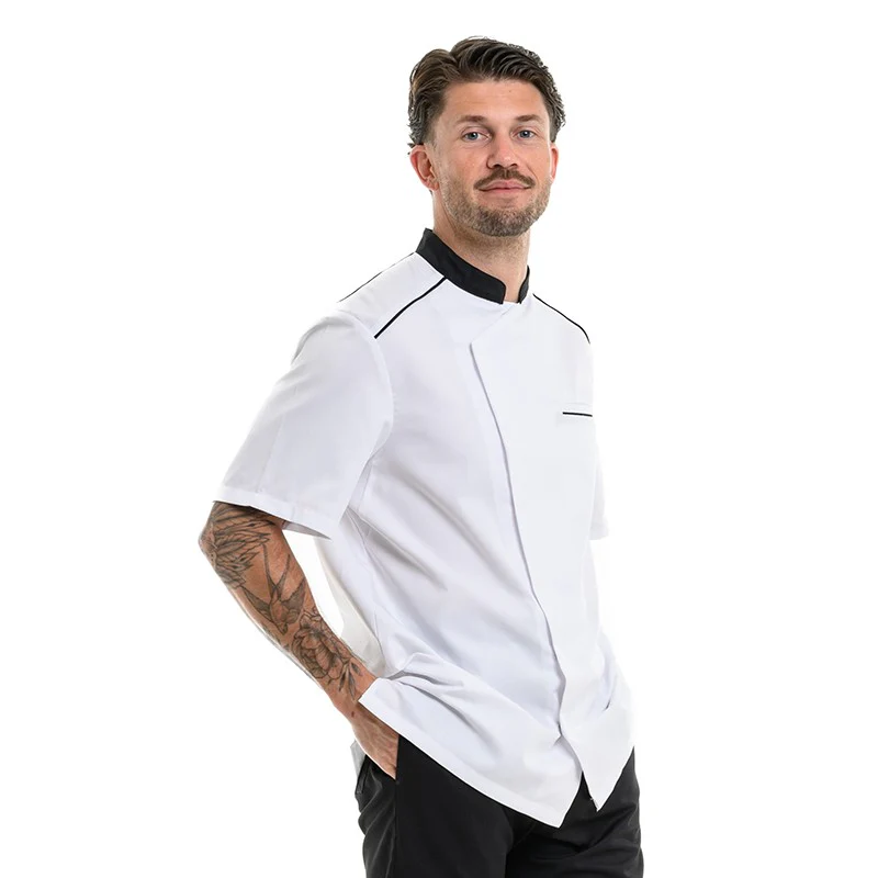 Veste de Cuisine Homme Manches Courtes Respirante Néospirit Blanche Liseré Noir  - MOLINEL - Image 3
