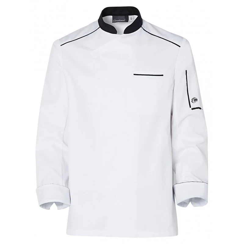Veste de Cuisine Homme Manches Longues Néospirit Blanche Liseré Noir - MOLINEL
