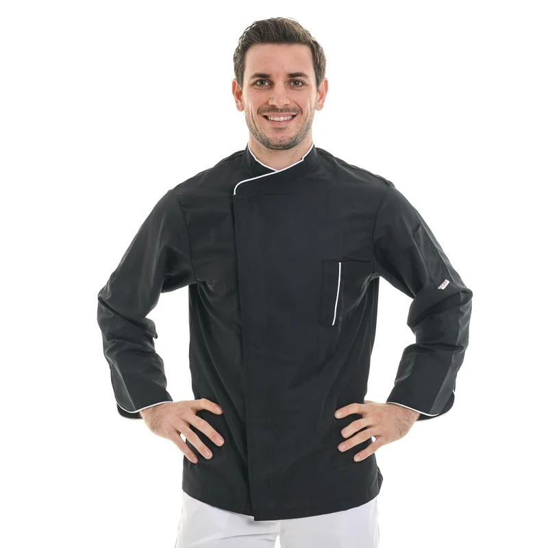 Veste de Cuisine Microfibre Noire Liseré Blanc Cesare - EGOCHEF