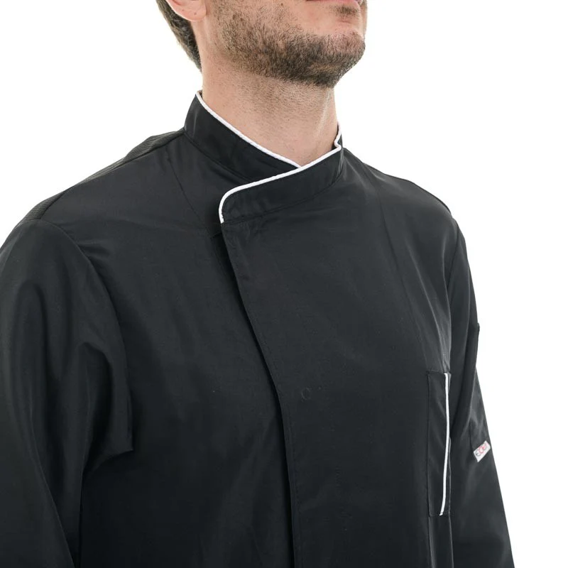 Veste de Cuisine Microfibre Noire Liseré Blanc Cesare - EGOCHEF - Image 3