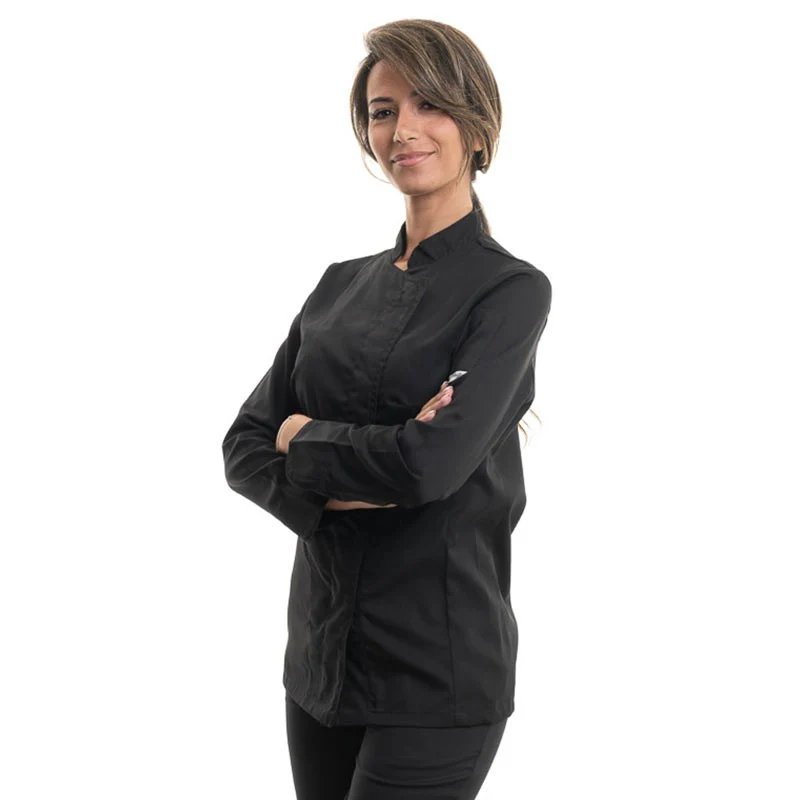 Veste de Cuisine Noire Femme Manches Longues - MANELLI - Image 3