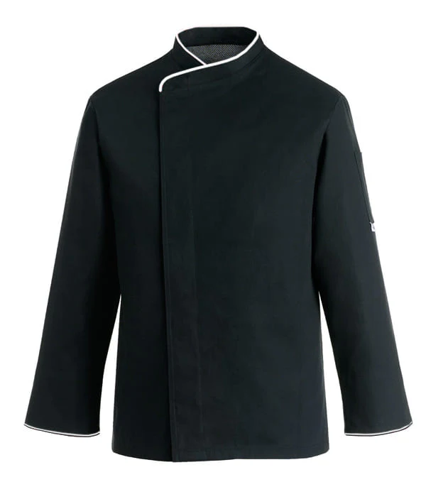 Veste de Cuisine Homme Grande Taille Noire Liseré Blanc - MANELLI