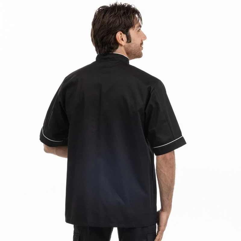 Veste de Cuisine Noire Liseré Blanc Manches Courtes - MANELLI - Image 2