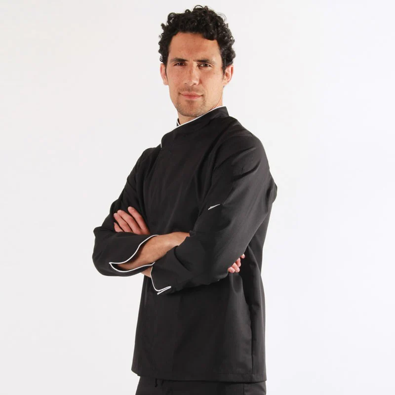 Veste de Cuisine Noire Liseré Blanc ML - MANELLI - Image 6