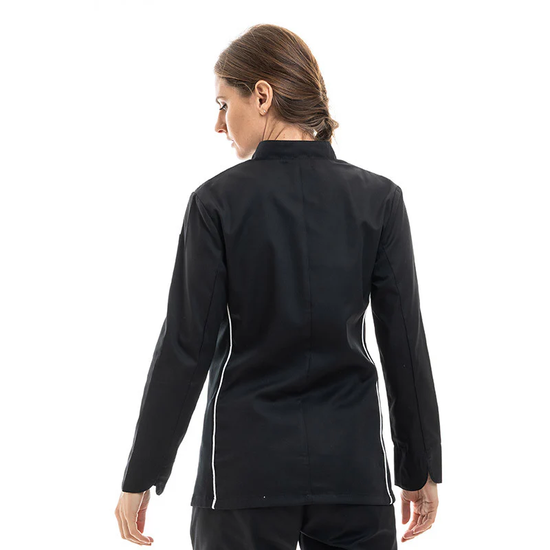 Veste de Cuisine Femme Noire Liseré Blanc Aération Côté - MANELLI - Image 3