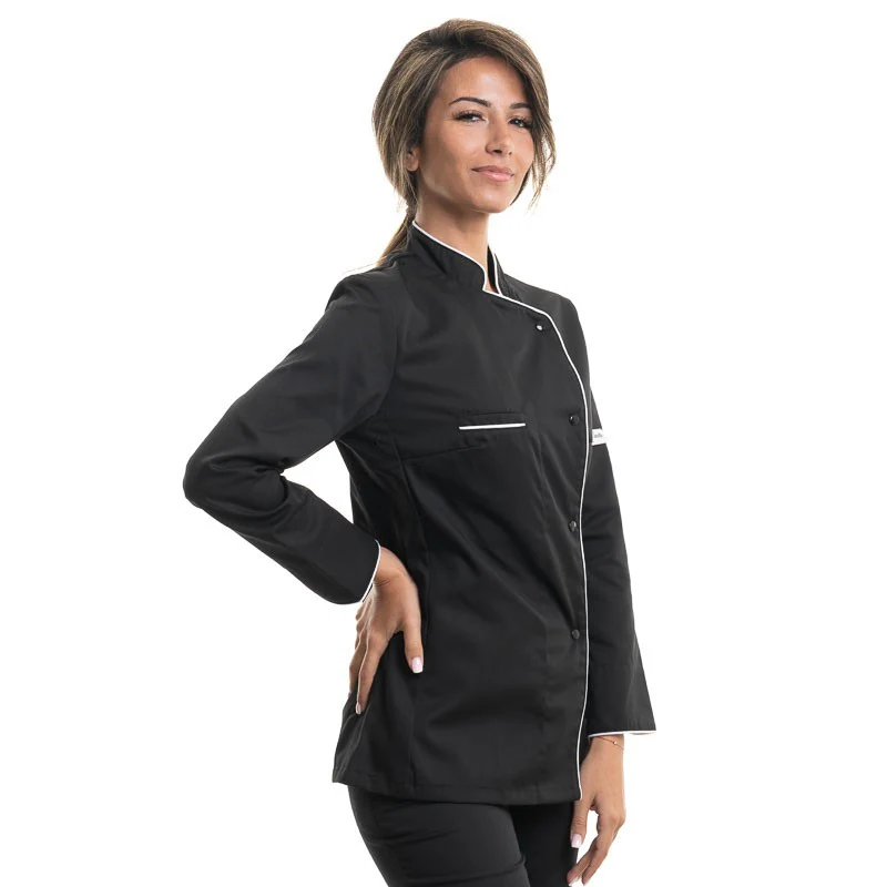 Veste de Cuisine Femme Manches Longues Noire Liseré Blanc - MANELLI - Image 2