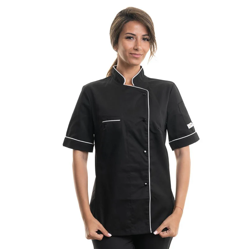 Veste de Cuisine Femme Manches Longues Noire Liseré Blanc - MANELLI - Image 5
