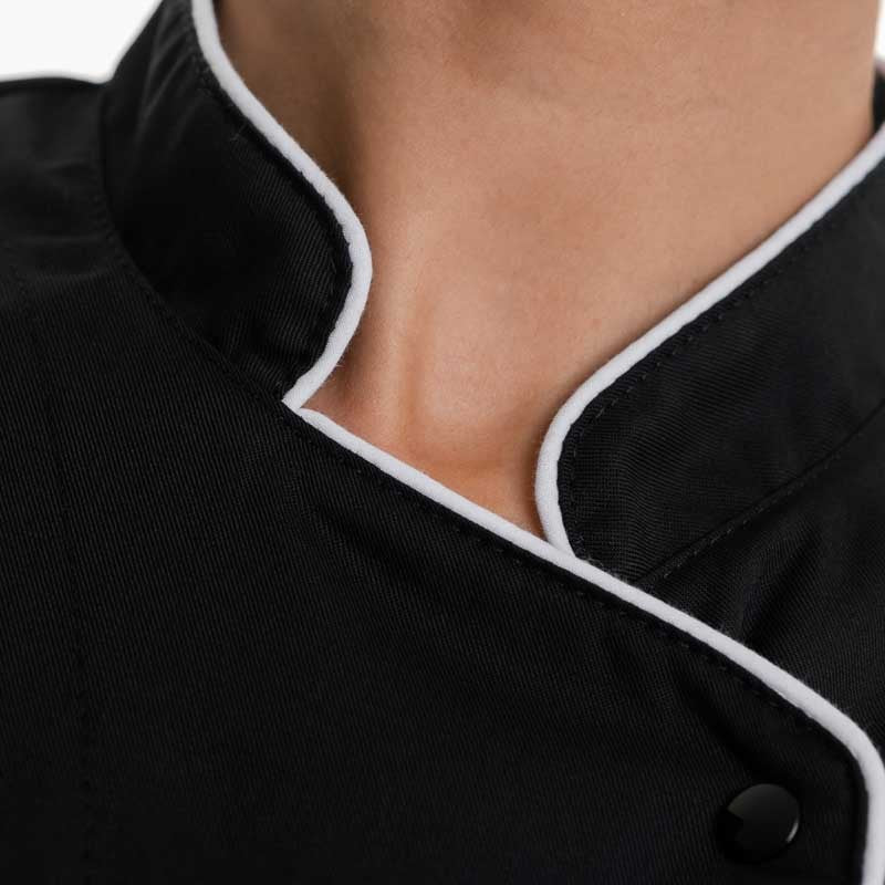 Veste de Cuisine Femme Manches Longues Noire Liseré Blanc - MANELLI - Image 6