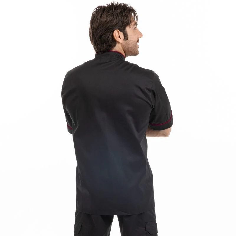 Veste de Cuisine Noire et Liseré Bordeaux - MANELLI - Image 4