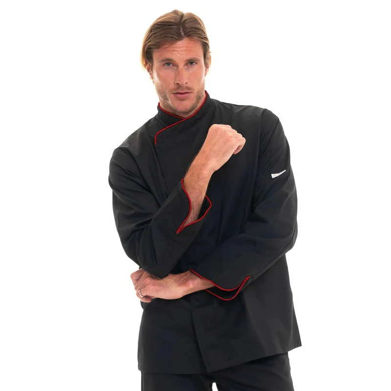 Veste de Cuisine Noire et Liseré Bordeaux - MANELLI - Image 6