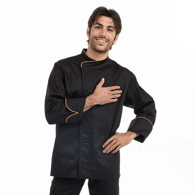 Veste de Cuisine Noire et Liseré Bordeaux - MANELLI - Image 8