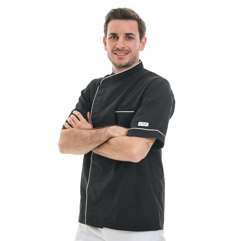 Veste de Cuisine Noire Liseré Long Blanc Harry MC ou ML - MANELLI - Image 2