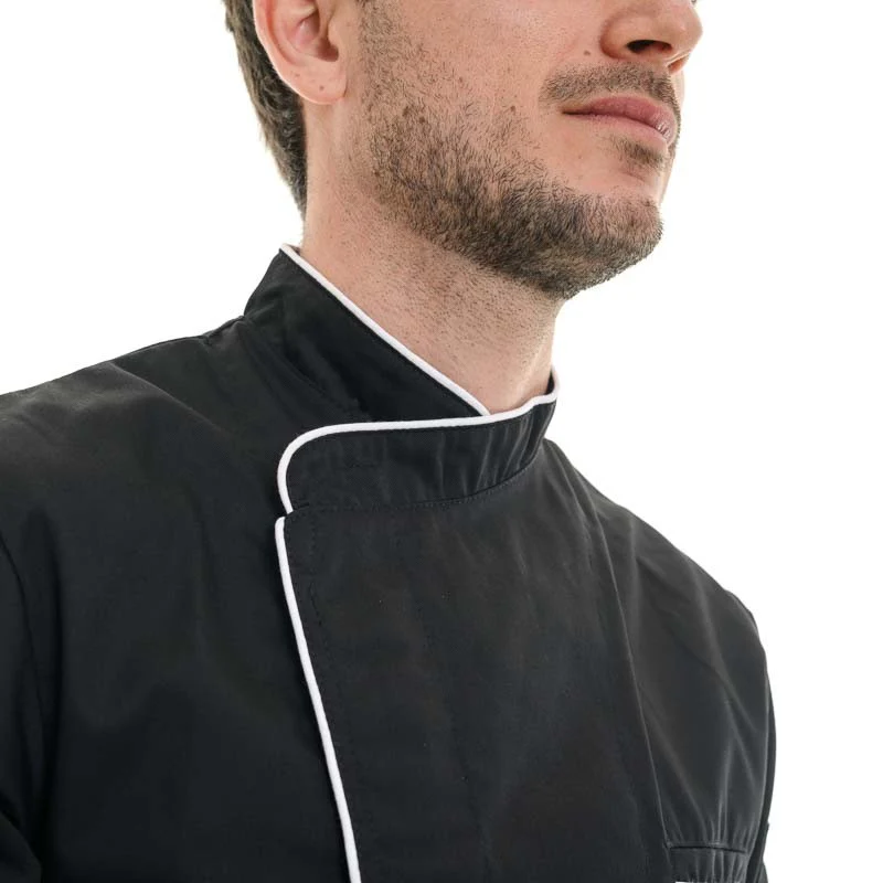 Veste de Cuisine Noire Liseré Long Blanc Harry MC ou ML - MANELLI - Image 3