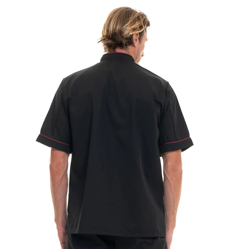 Veste de Cuisine Manches Courtes Noire Liseré Long Bordeaux - MANELLI - Image 4