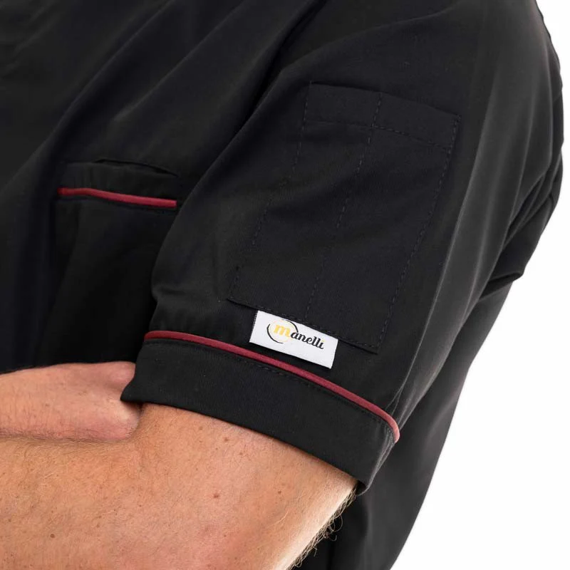 Veste de Cuisine Manches Courtes Noire Liseré Long Bordeaux - MANELLI - Image 5