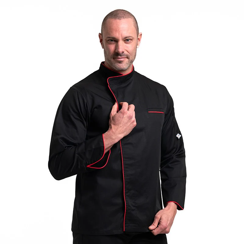 Veste de Cuisine Manches Longues Noire Liseré Long Rouge - MANELLI - Image 2