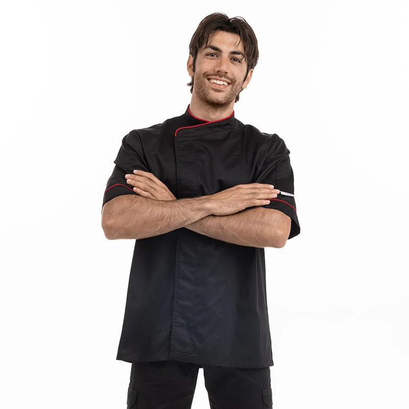 Veste de Cuisine Homme Noire Liseré Orange - MANELLI - Image 5