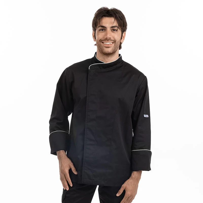 Veste de Cuisine Homme Noire Liseré Orange - MANELLI - Image 6