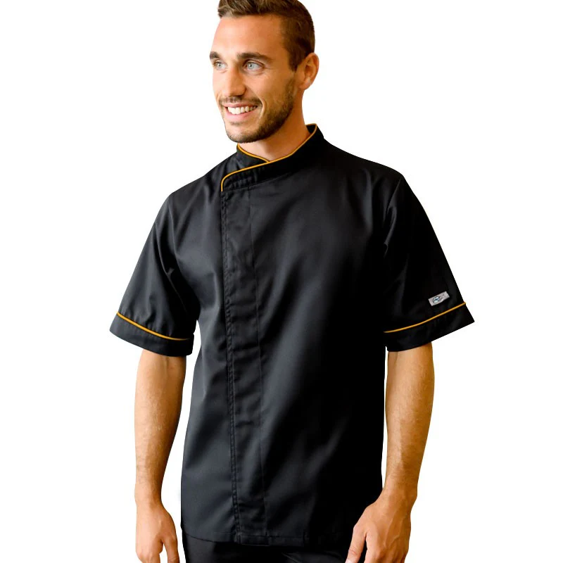 Veste de Cuisine Noire Liseré Orange Manches Courtes - Taille XXL - DESTOCKAGE - MANELLI - Image 2