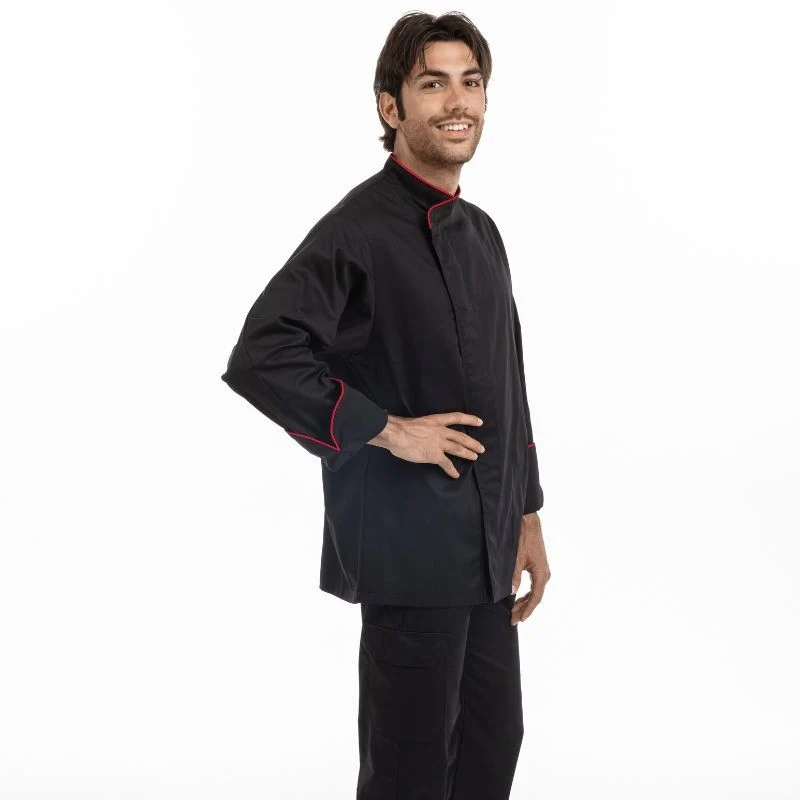 Veste de Cuisine Noire Liseré Rouge MC ou ML - MANELLI - Image 3