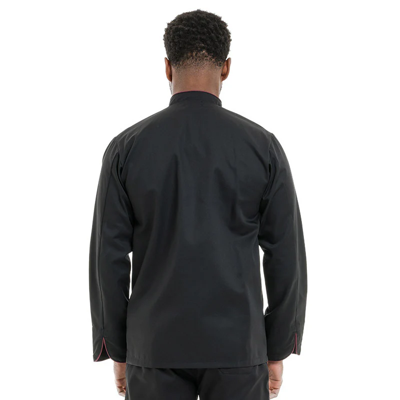 Veste de Cuisine Noire Liseré Bordeaux - MANELLI - Image 5