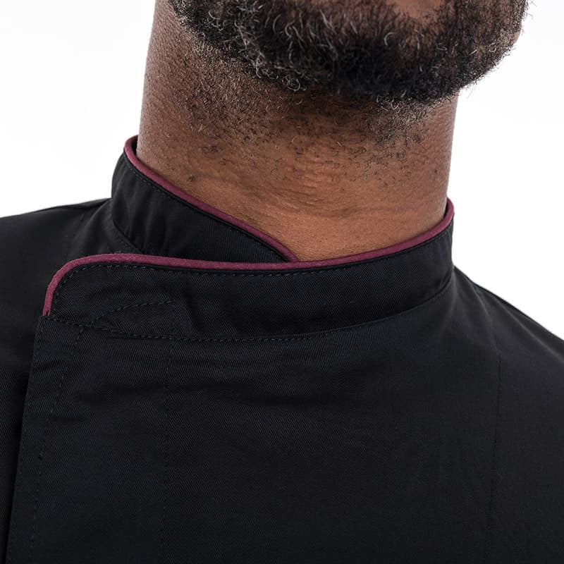 Veste de Cuisine Noire Liseré Bordeaux - MANELLI - Image 6