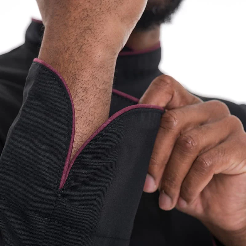 Veste de Cuisine Noire Liseré Bordeaux - MANELLI - Image 7