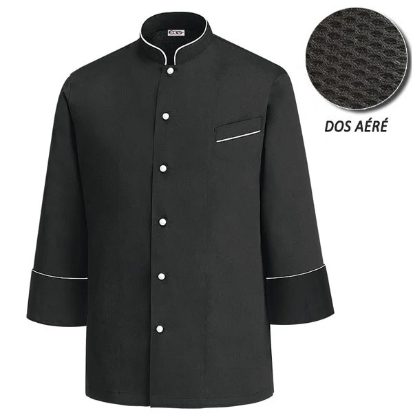 Veste de Cuisine Luca Manches Longues Noir Dos Aéré - EGOCHEF