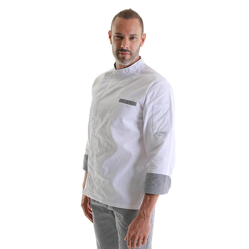 Veste de Cuisine Originale Motifs Carreaux Blanc - MANELLI - Image 2