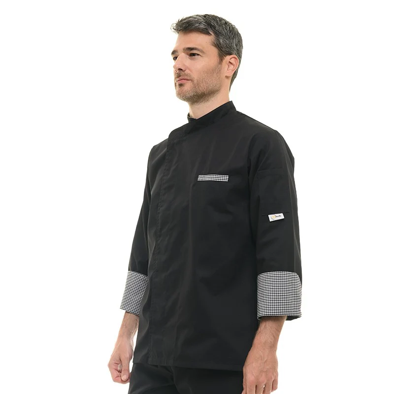 Veste de Cuisine Originale Motifs Carreaux Noir - MANELLI - Image 2