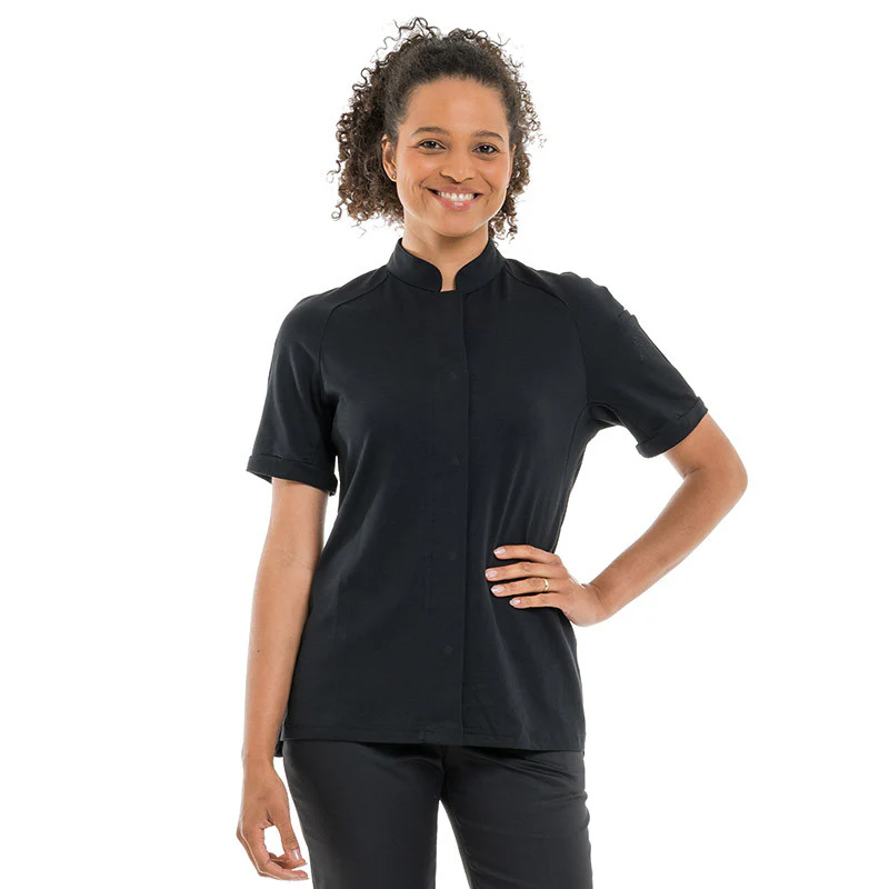 Veste de Cuisine Femme Noire Col Mao Gloria - ROBUR - Image 4
