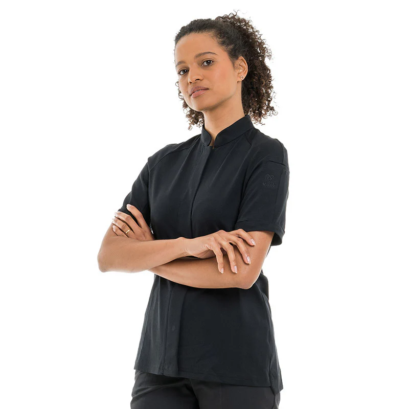 Veste de Cuisine Femme Noire Col Mao Gloria - ROBUR - Image 7