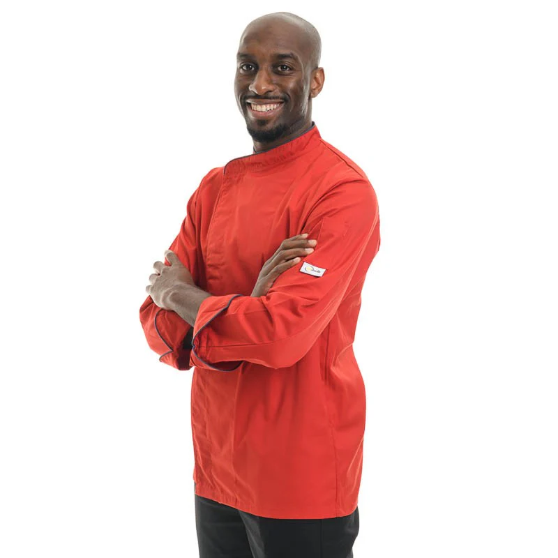 Veste de Cuisine Rouge Liseré Gris ML ou MC - MANELLI - Image 2