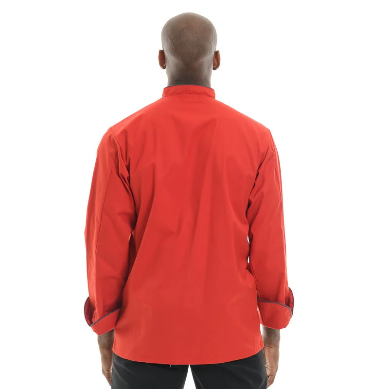 Veste de Cuisine Rouge Liseré Gris ML ou MC - MANELLI - Image 3
